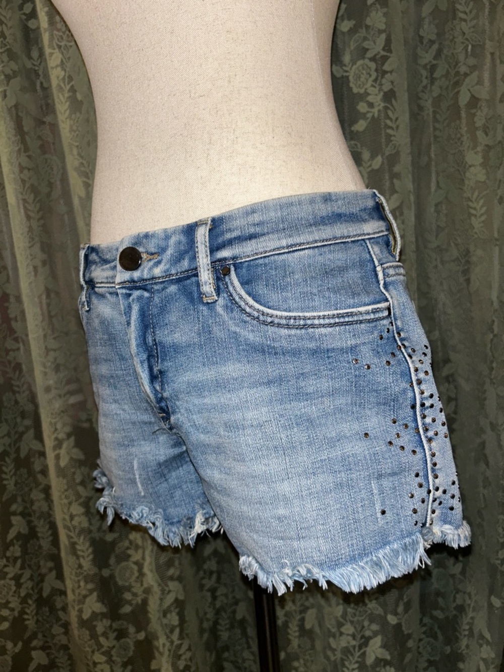 Blank NYC Revolve Light Blue Studded Denim Low Rise Short Shorts - Women